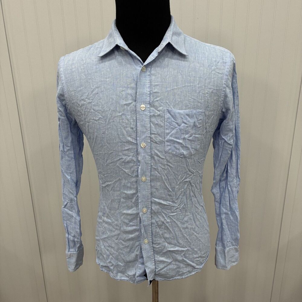 UNTUCKit Men's Large Light Blue Slim Fit Linen Long Sleeve Button-Front Shirt